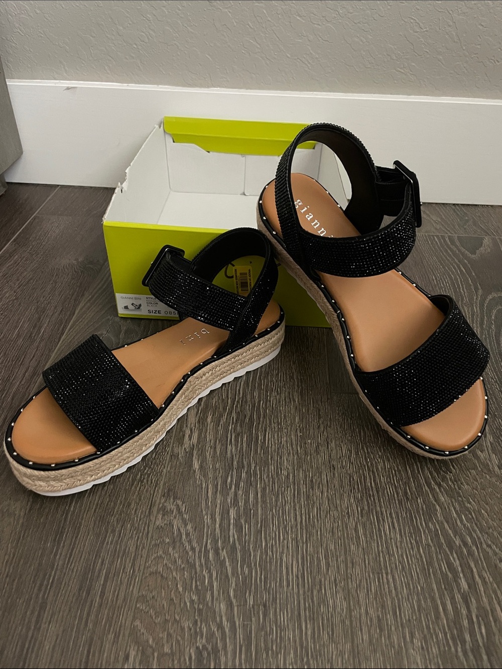 Gianni Bini Black Sparkle Espadrille Platform Sandals